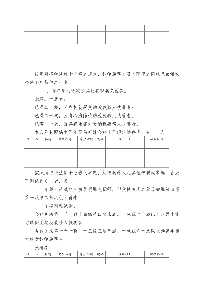 所得税-免税额申报表第2页