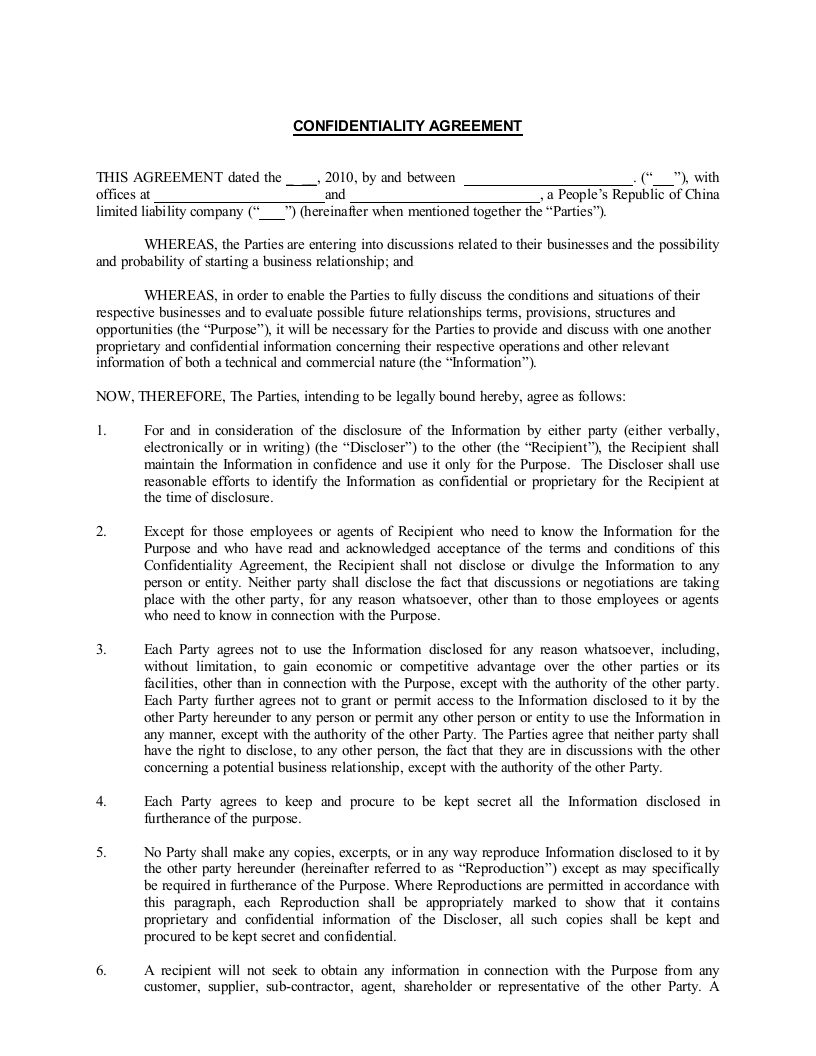 英文保密协议Confidentiality Agreement