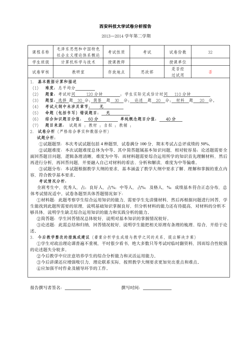 试卷分析报告第1页