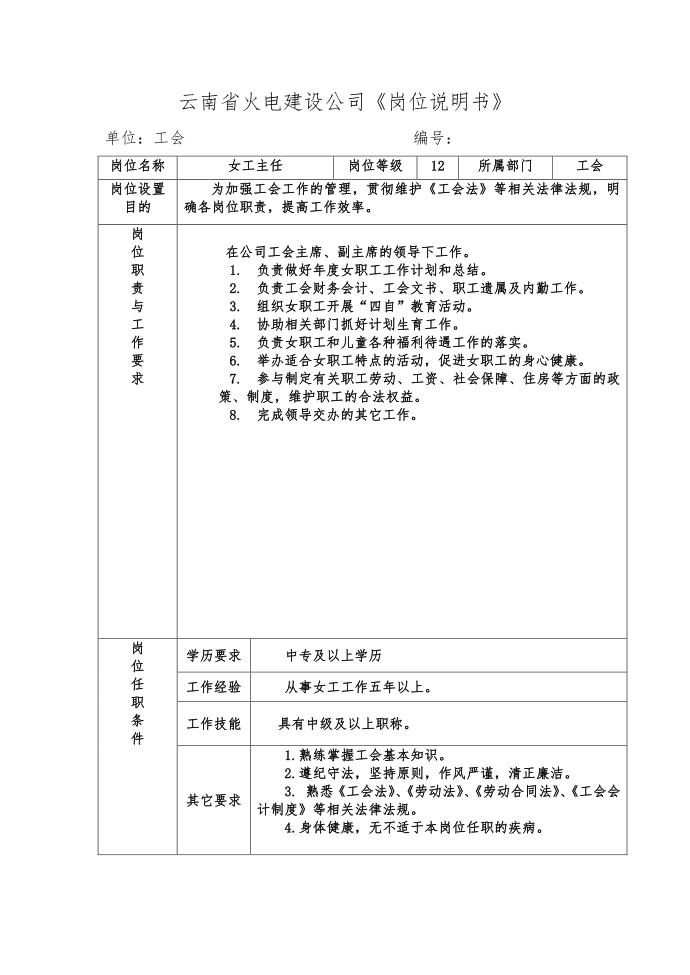 工会岗位说明书第2页