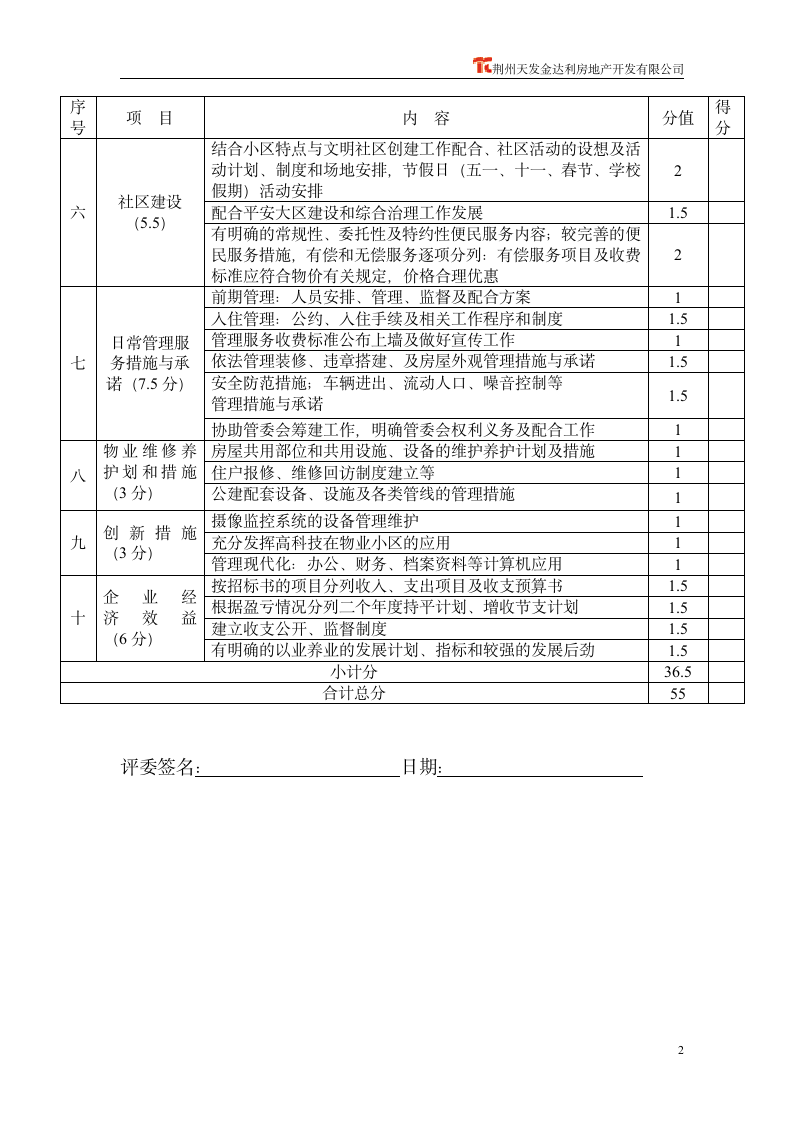 主投标书评分表第2页