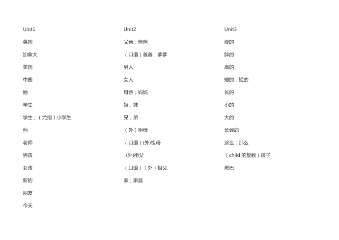 人教版英语三年级起点三年级下册单词第2页