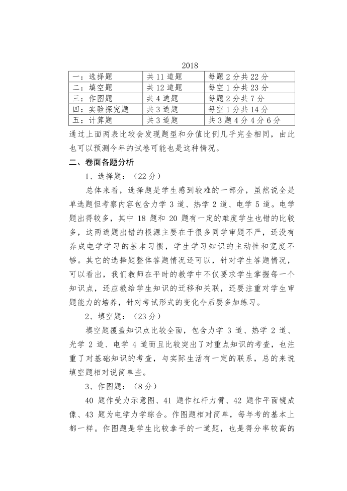 初三物理试卷分析第2页