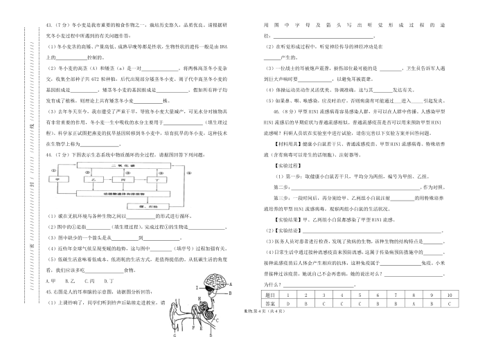 初二试卷附答案第4页