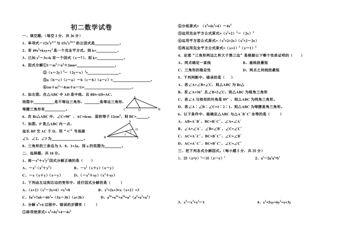 初二数学试卷--1第1页