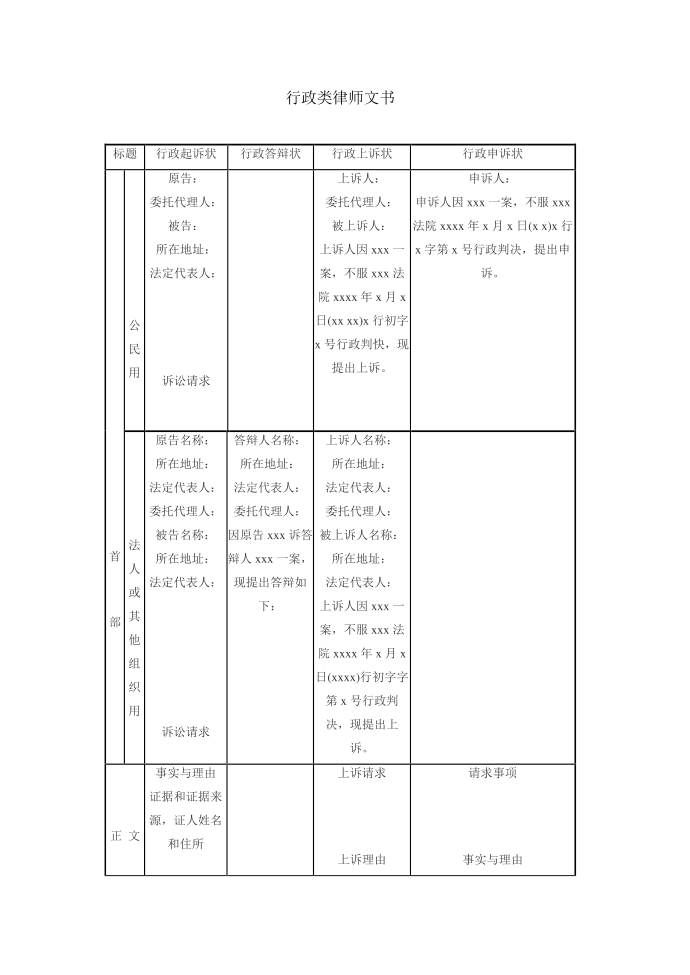 行政类律师文书