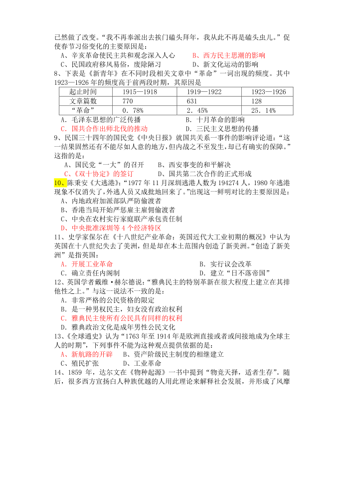 2015初三历史模拟试卷第2页