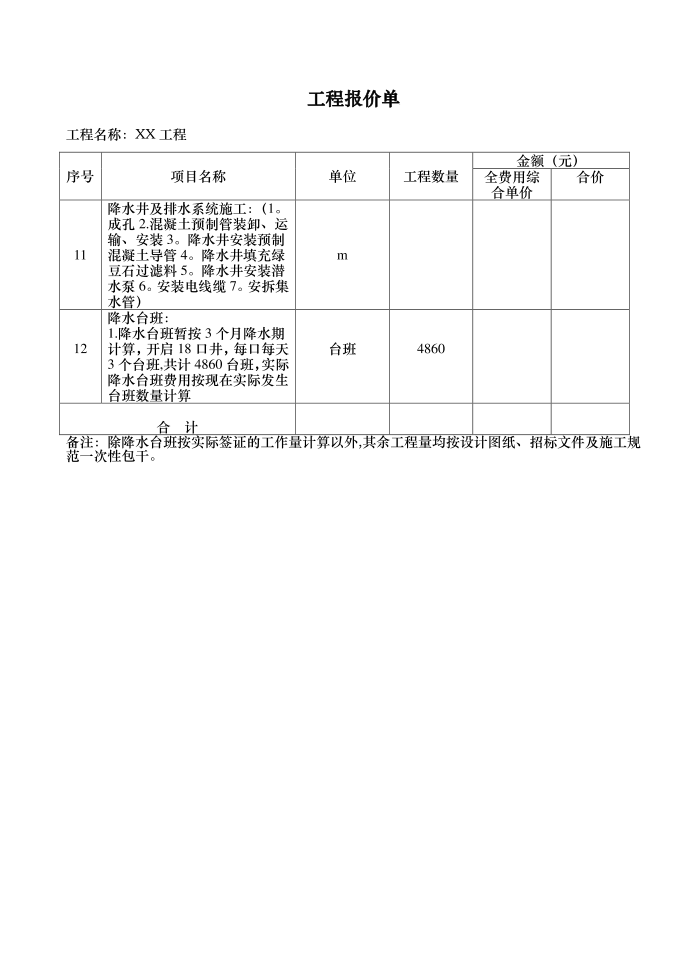 XX工程报价单范本【范本模板】第2页