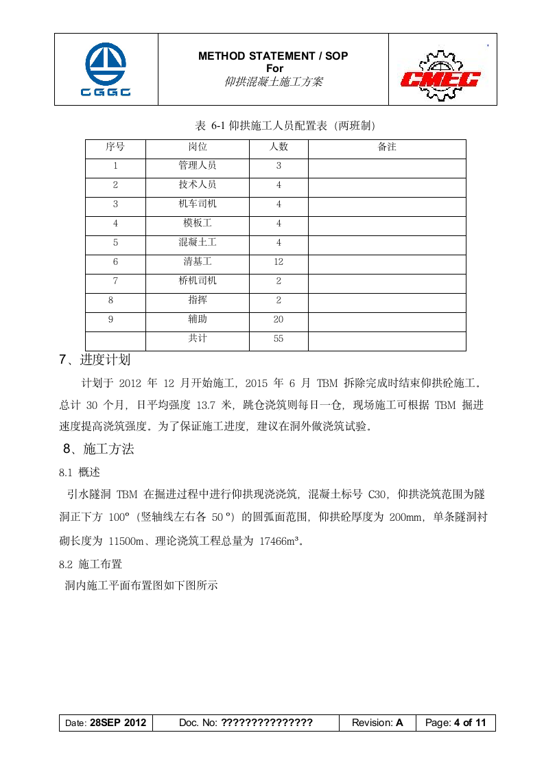 仰拱混凝土施工方案第4页