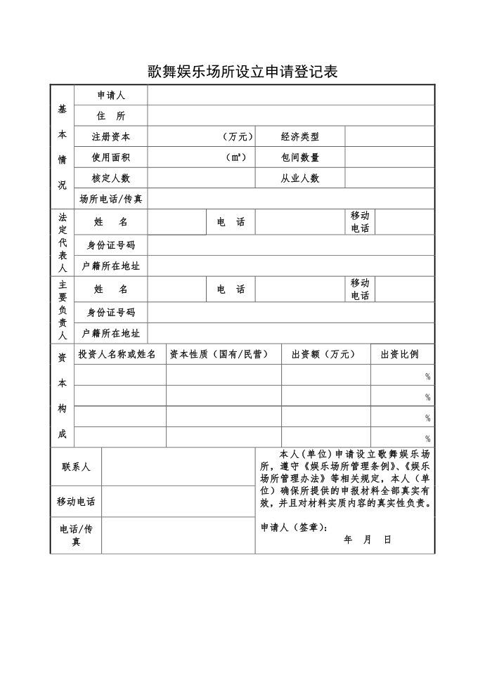 设立申请文书样本