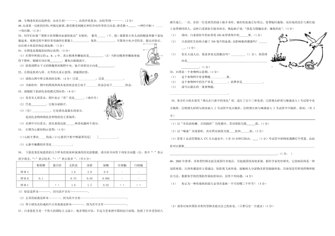 初二生物会考模拟试卷第2页