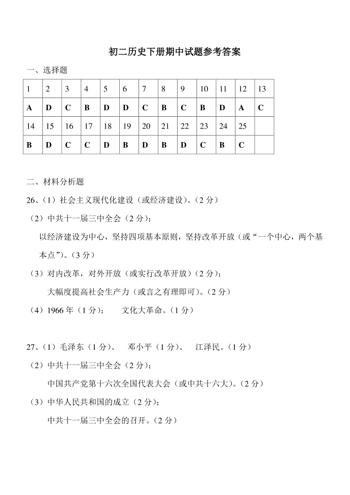 初二历史下册期中试卷(1)第5页