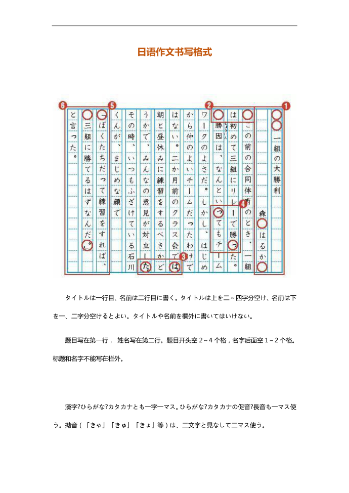 日语作文书写格式