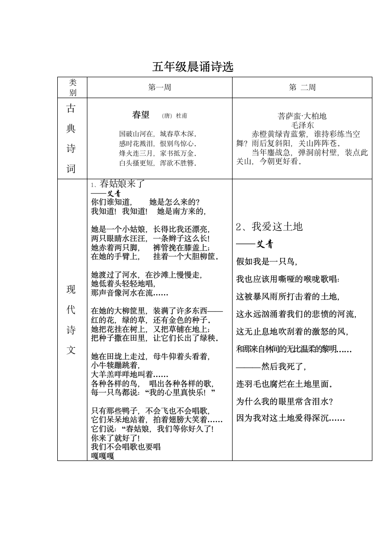 五年级晨诵篇目第2页