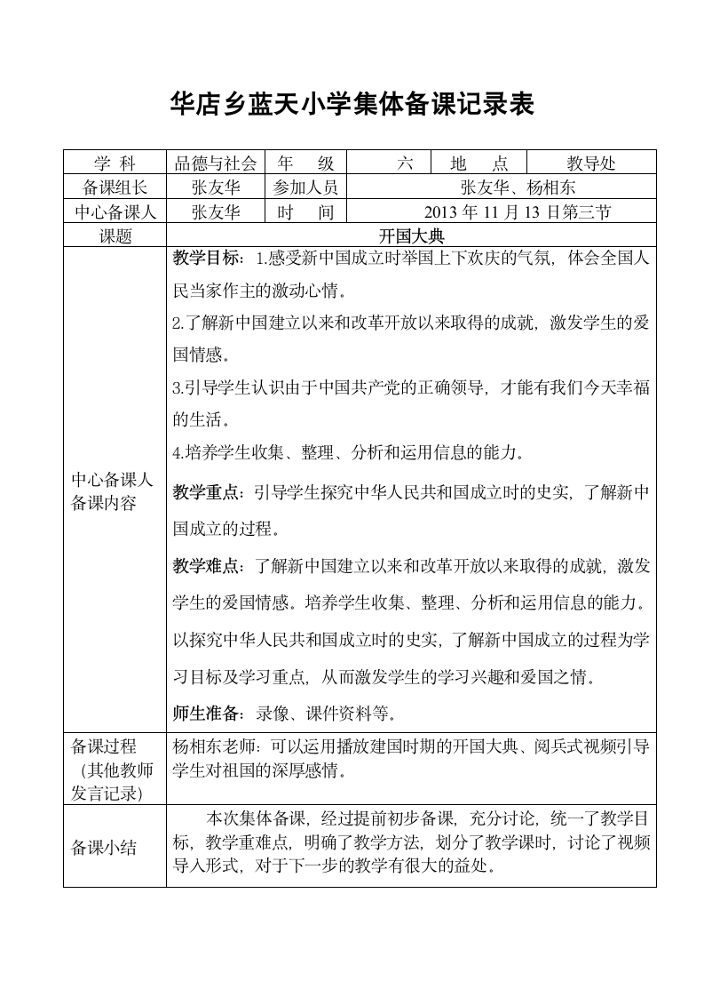 六年级品社集体备课记录表 (6)第1页