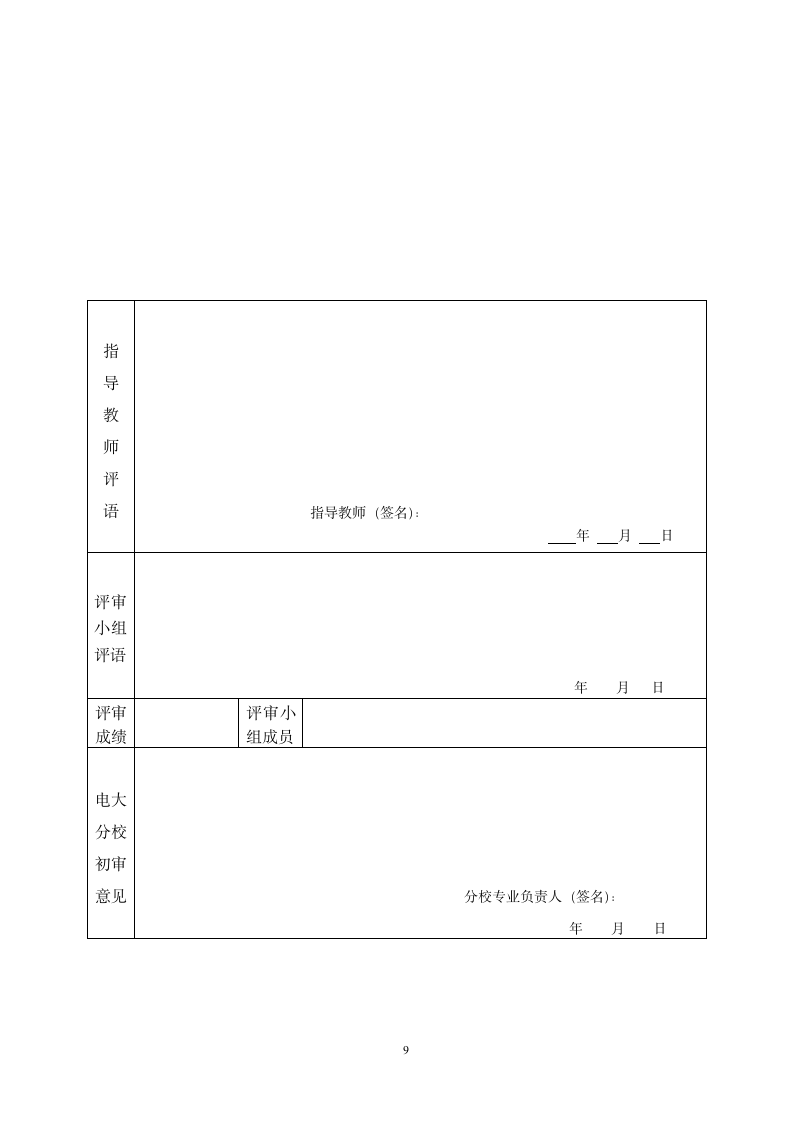 毕业设计(论文)评审表第10页