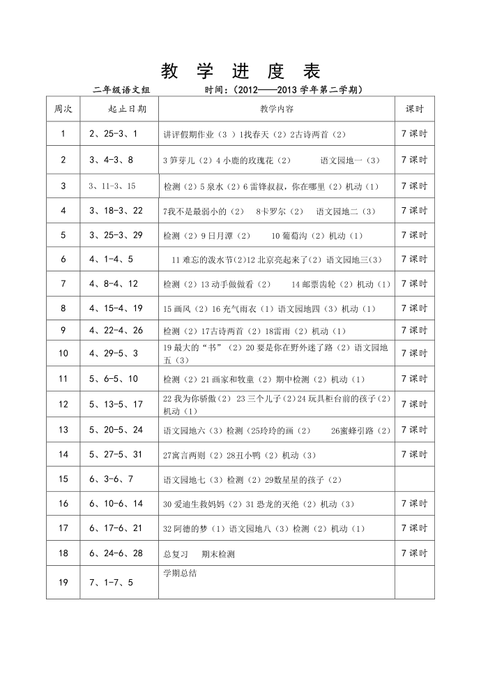 二年级下册计划第1页