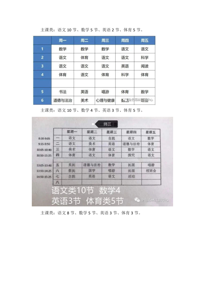 小学一年级课表第1页