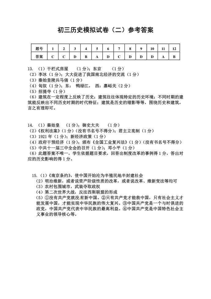 201505初三历史中考(人教版)模拟试卷第5页