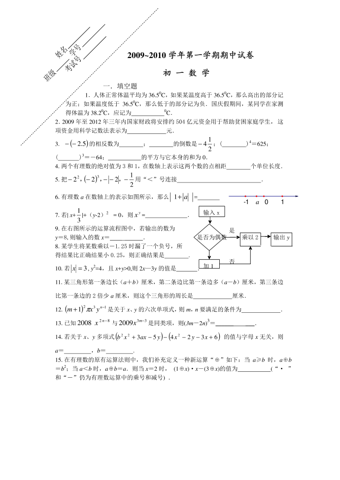 09~10初一第一学期期中试卷第1页