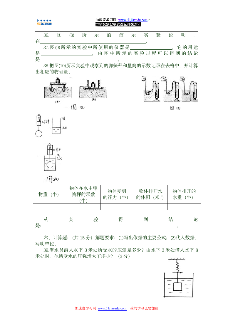 初二下册物理期末试卷(苏教版)第4页