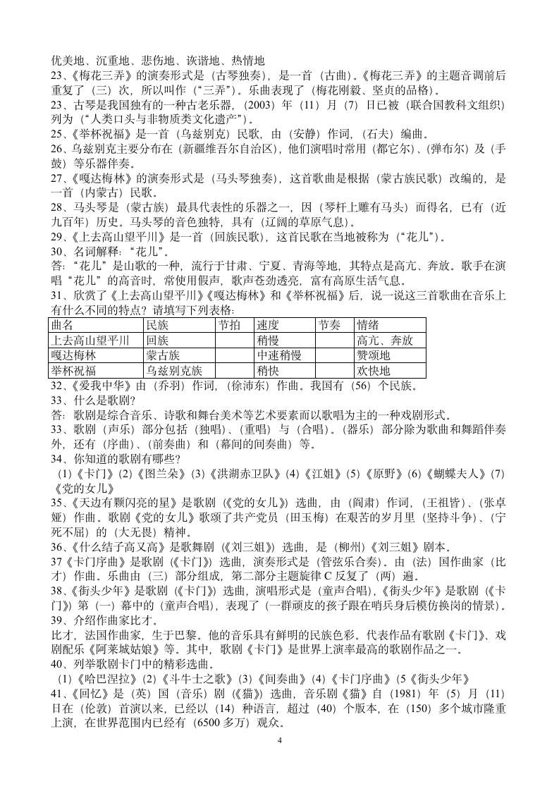 六年级下册音乐复习题第4页