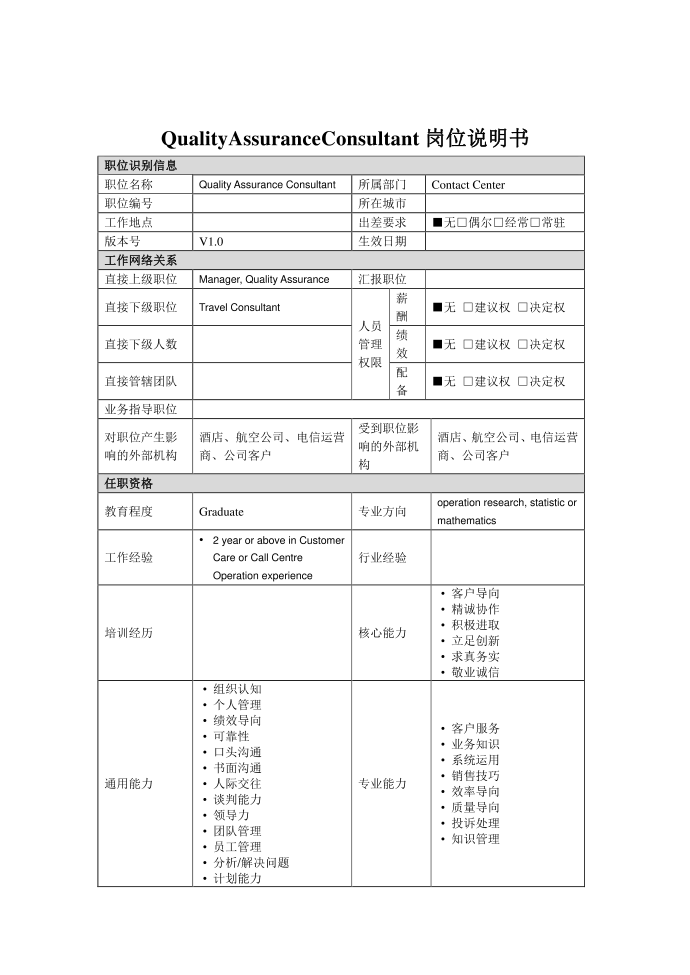 QualityAssuranceConsultant岗位说明书