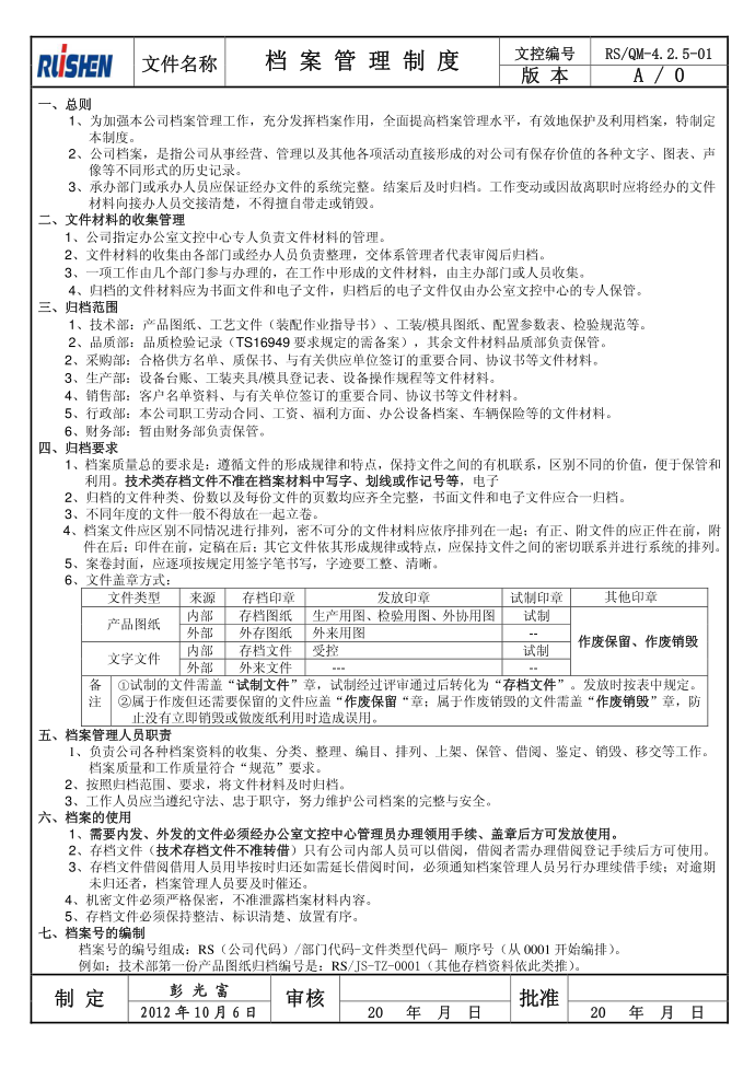 档案管理制度档案制度管理档案管理制度管理制度第1页