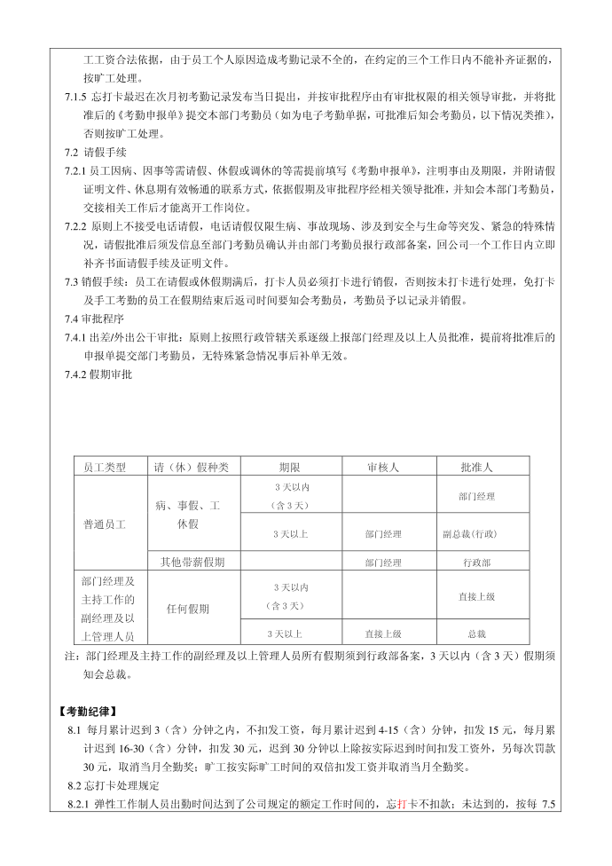 考勤管理制度 公司管理制度第4页