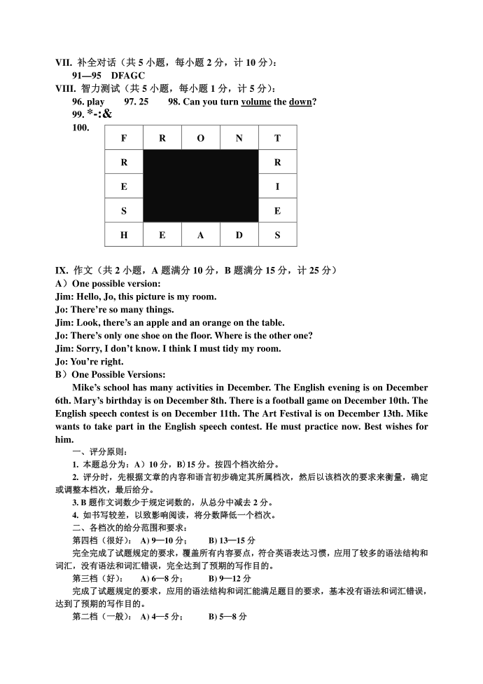 初一试题答案第2页