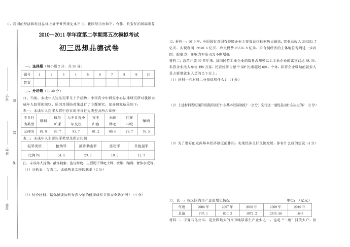 初三模拟试卷第2页