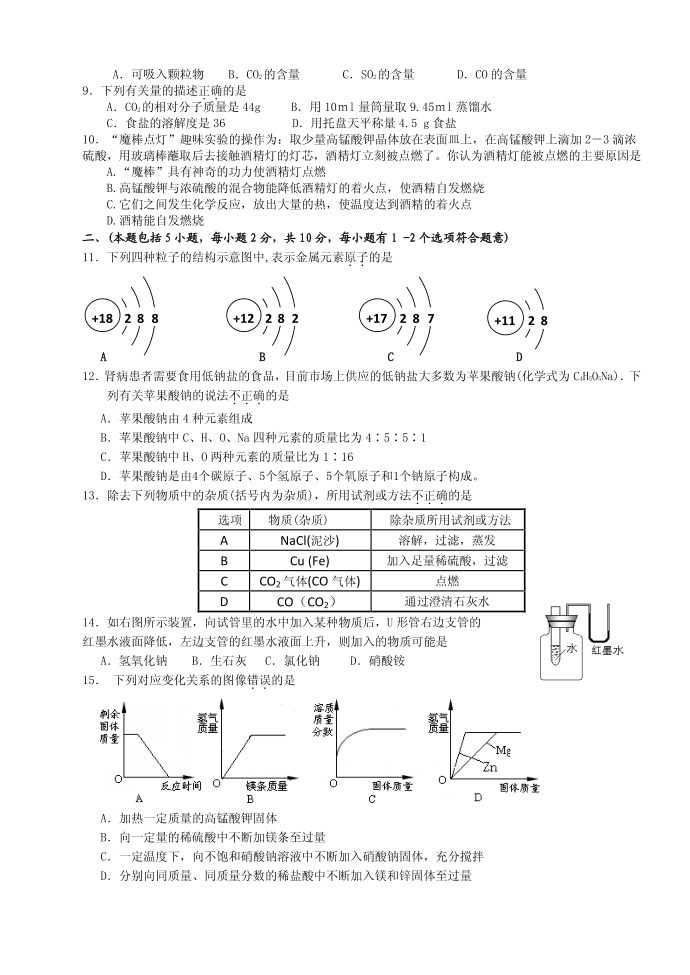 初三化学试卷第2页