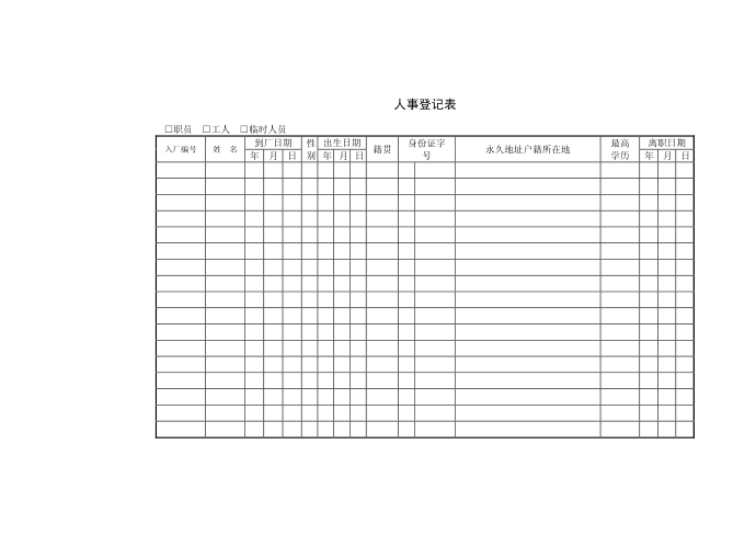 人事登记表第1页