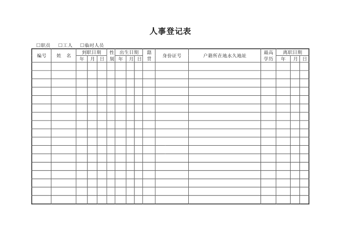 人事登记表