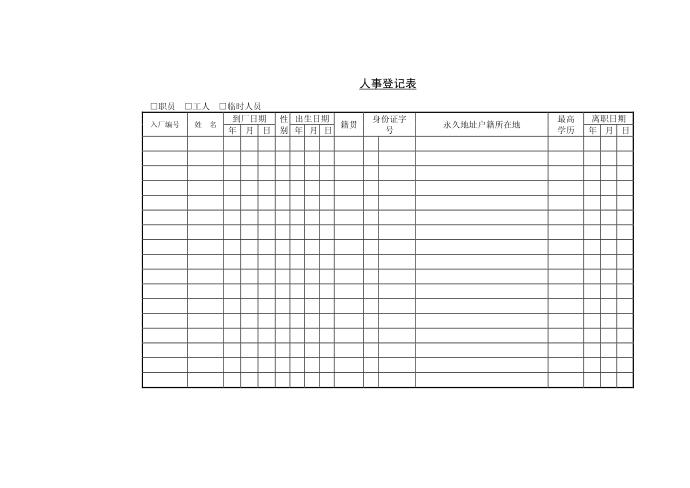 人事登记表