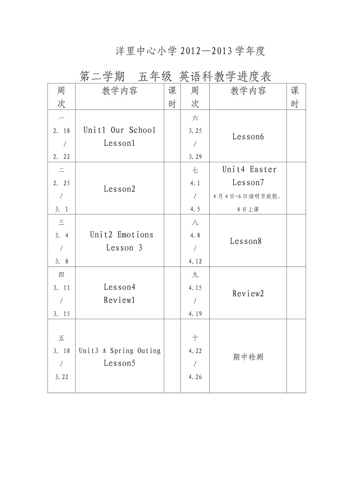 五年级进度