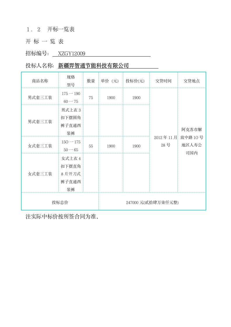 投标书服装第3页