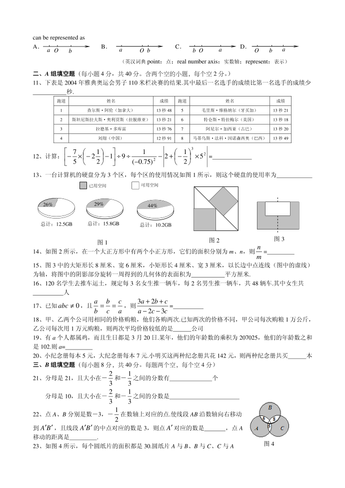 第十六届“希望杯”全国数学邀请赛 初一 第一试试卷及第2页