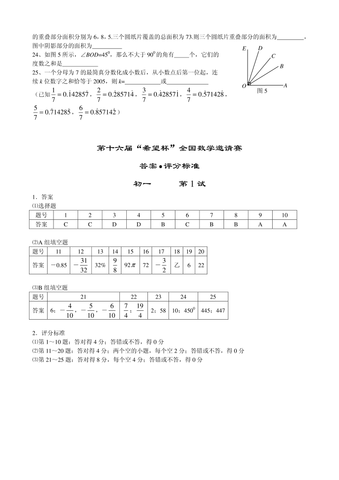 第十六届“希望杯”全国数学邀请赛 初一 第一试试卷及第3页