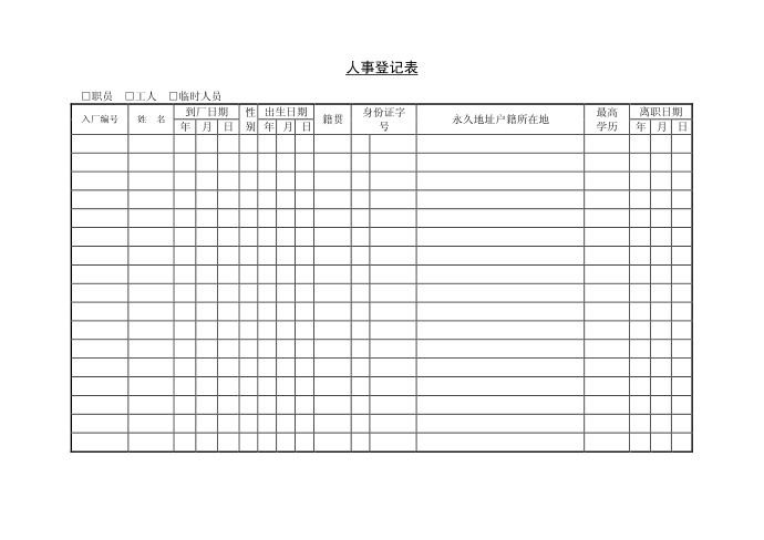 人事登记表第1页