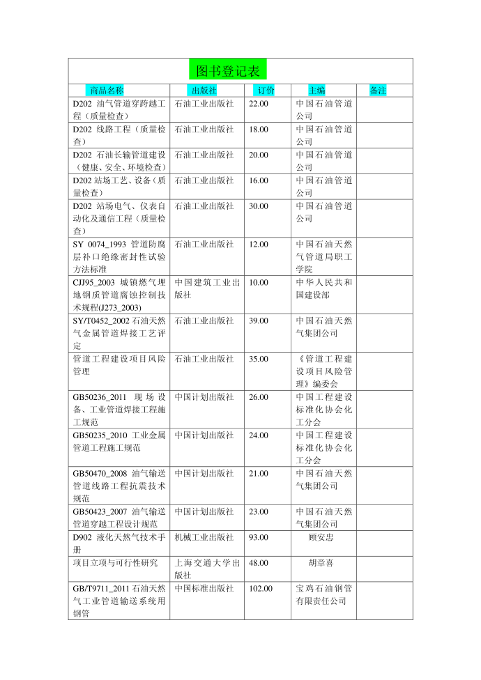 图书登记表第1页