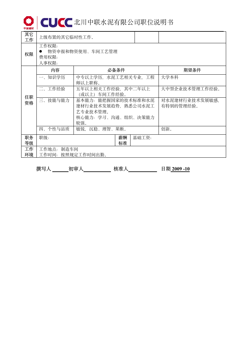 工艺工程师岗位说明书第2页