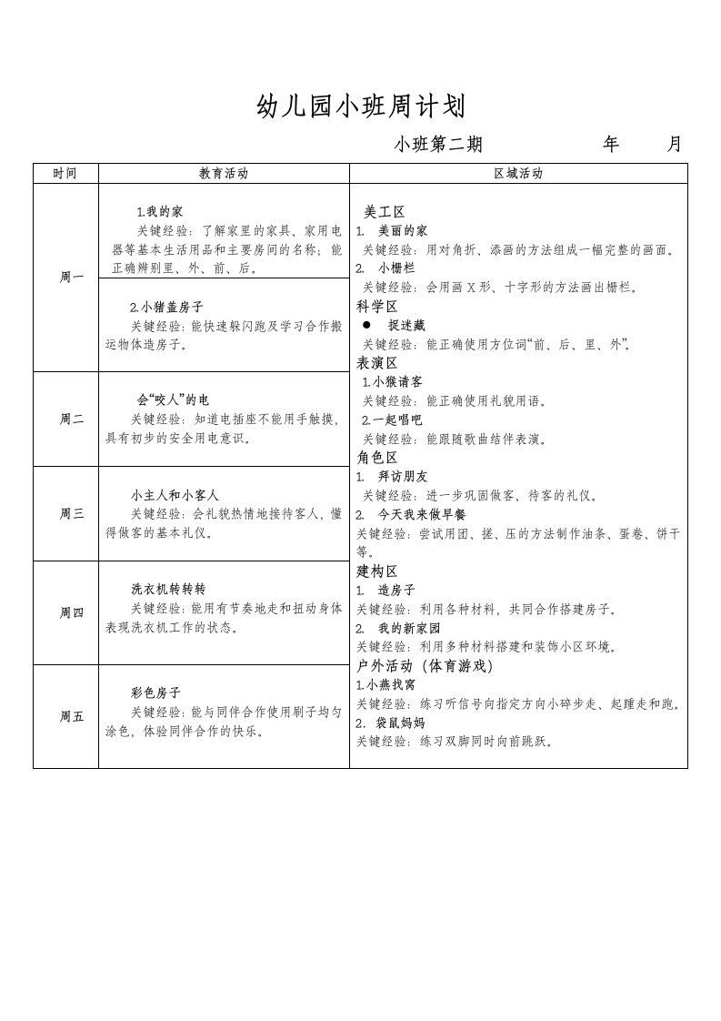 幼儿园小班周计划2