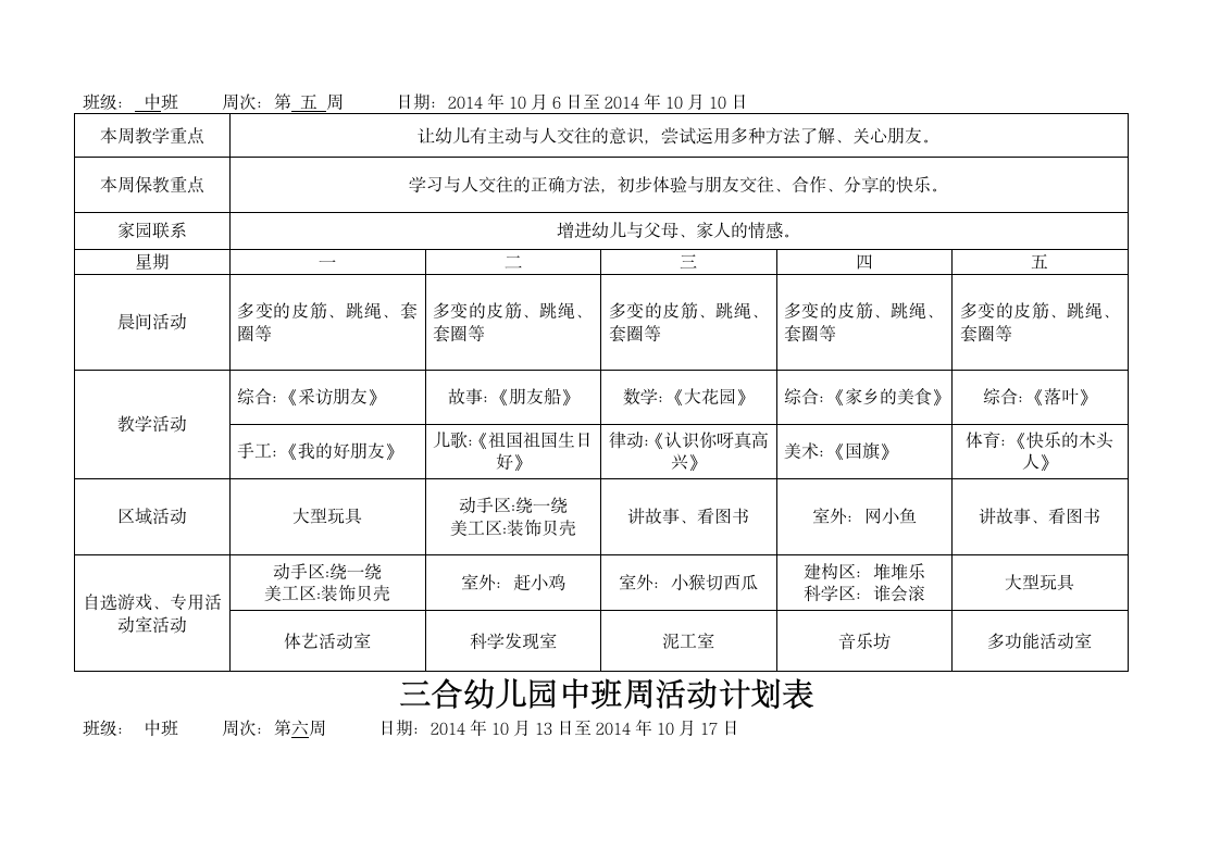 幼儿园中班周计划表第5页