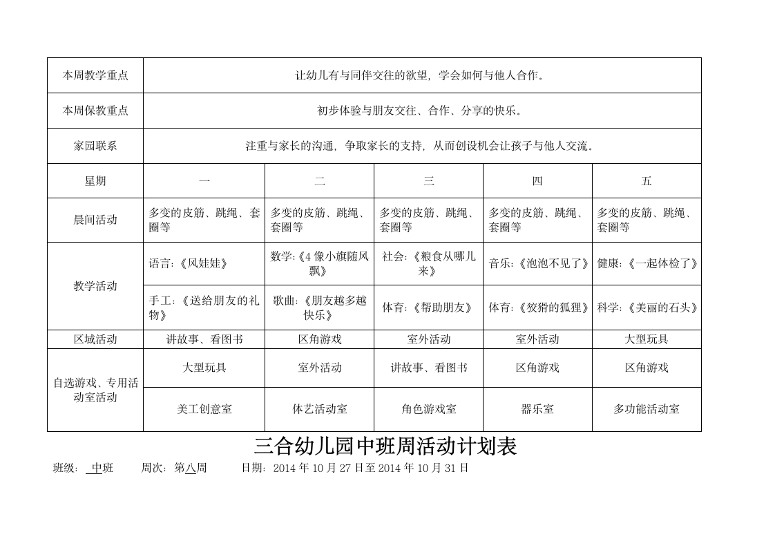 幼儿园中班周计划表第7页