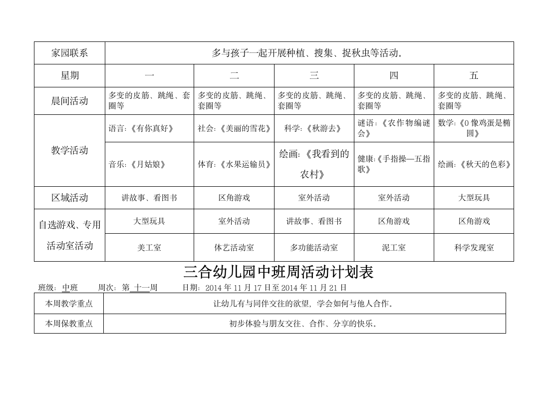 幼儿园中班周计划表第10页