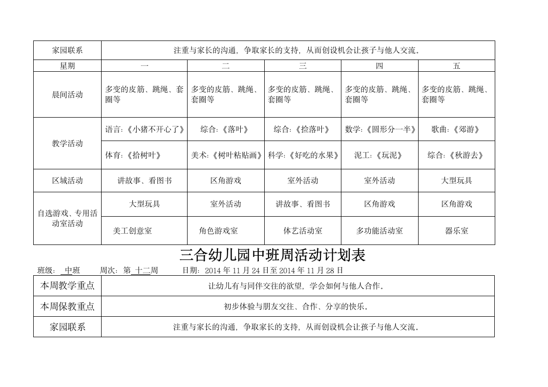 幼儿园中班周计划表第11页