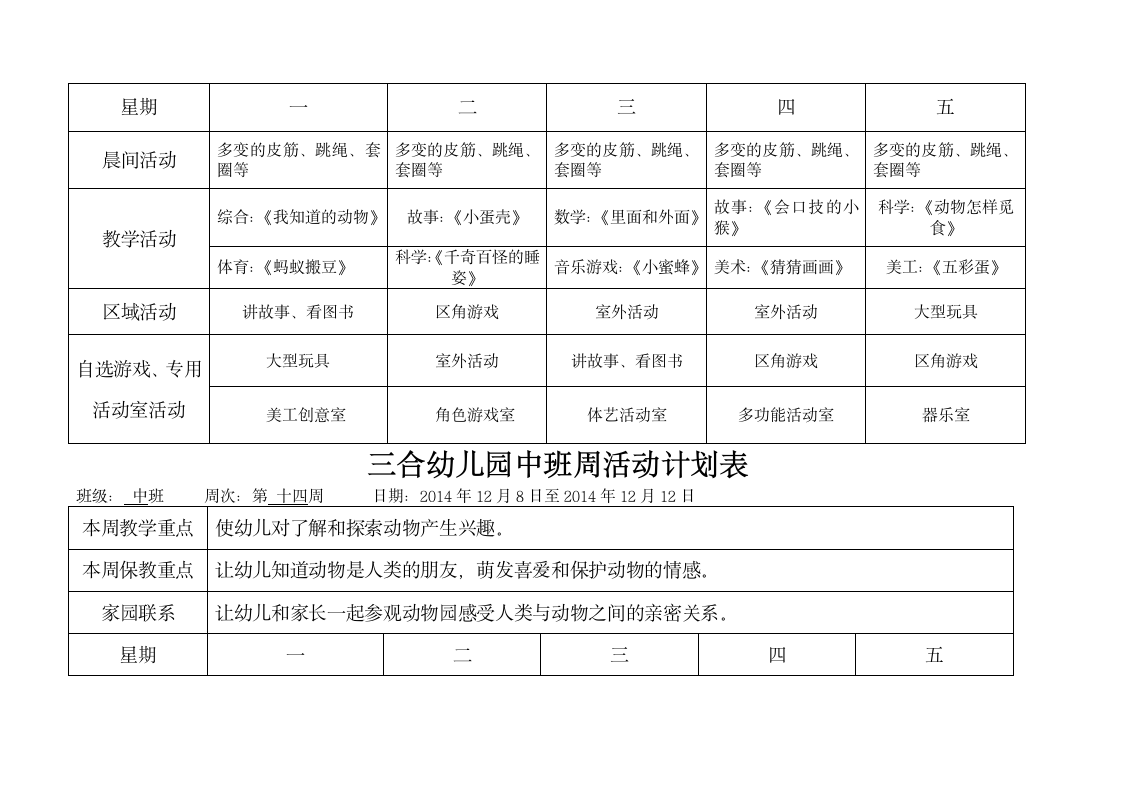 幼儿园中班周计划表第13页