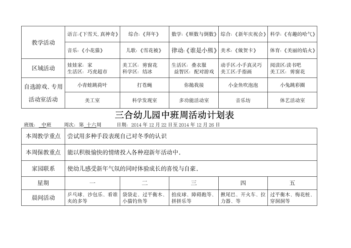 幼儿园中班周计划表第15页