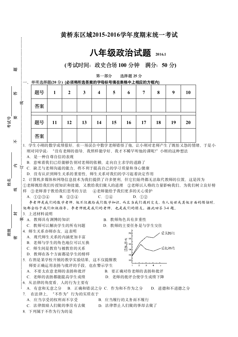 初二政治期末试卷及答案第1页